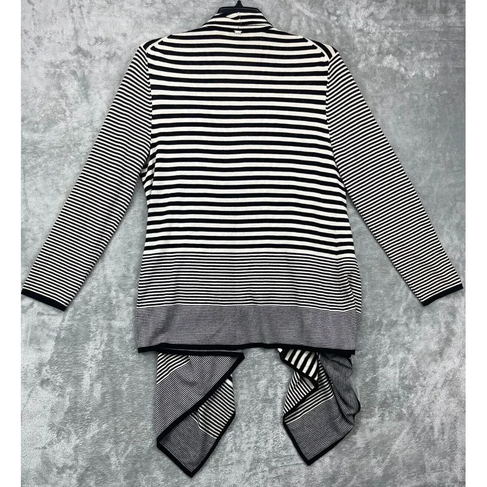 St. John Women's Striped Long Sleeve Open Front Cardigan Sweater Black Large‎